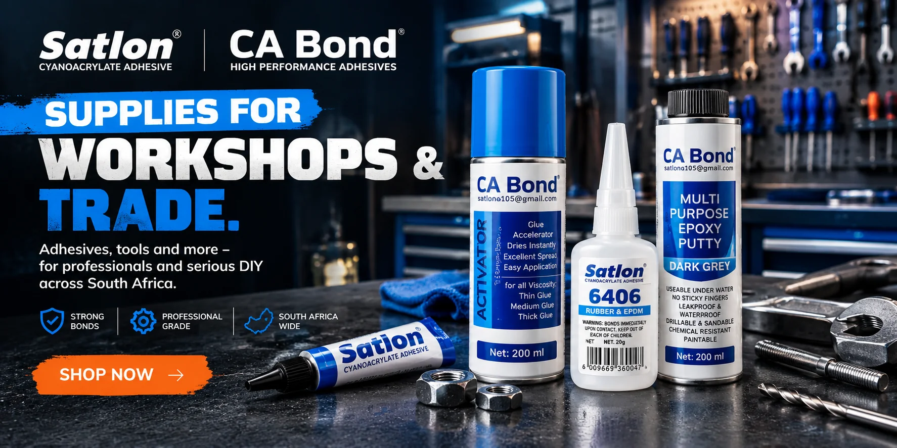 Satlon CA Bond – Supplies for Workshops & Trade. Adhesives, tools and more for professionals across South Africa.